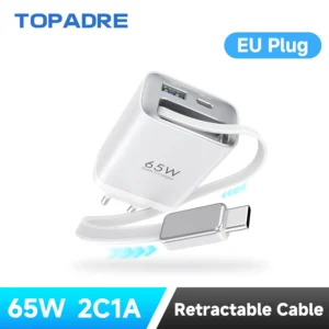 65W GaN PD3.1 Fast Charger With Retractable Cable